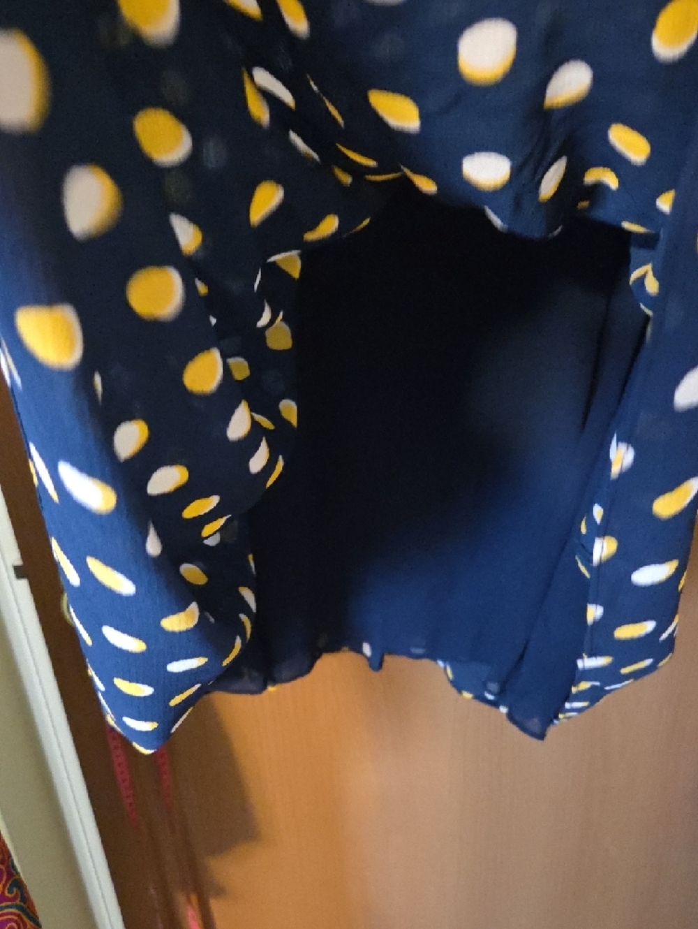 Talbots Navy Polka Dot Midi Dress with Yellow and White Dots Size 16 - Picture 5 of 6